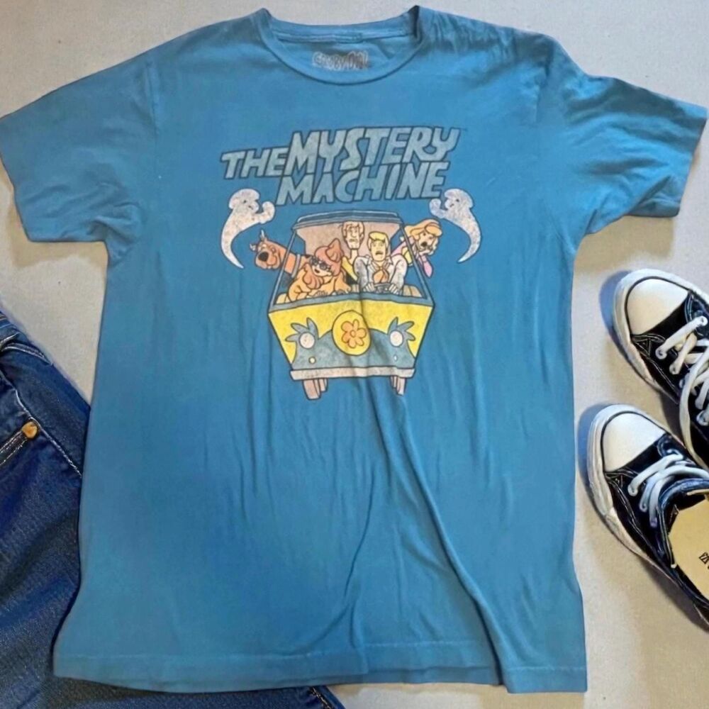 Scooby-Doo Mystery Machine Graphic T-Shirt | Adult Large Tee Distressed Cartoon